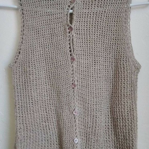 Sleeveless Button Down Top Knit Taupe Light Brown - Picture 5 of 6